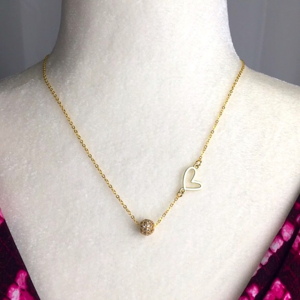 NEW Handcrafted Gold Heart & Crystal Necklace
